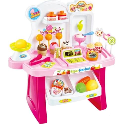 34PCS Kids Plastic Mini Supermarket Cash Register Shopping Cashier Desk POS Toy Supermarket Checkout Counter Role Play Toy