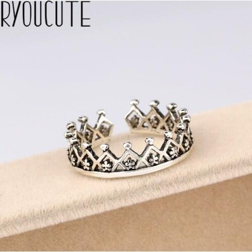 Boho Silver Color Crown Rings for Women Jewelry Retro Big Antique Rings Girls Christmas Gifts Anillos