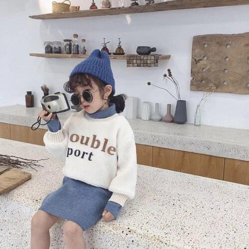Kids Clothes Set Long Sleeve Sweater Shirt and Pencil Skirt Winter Warm Children Clothing Suit High Collar Fashion Sets