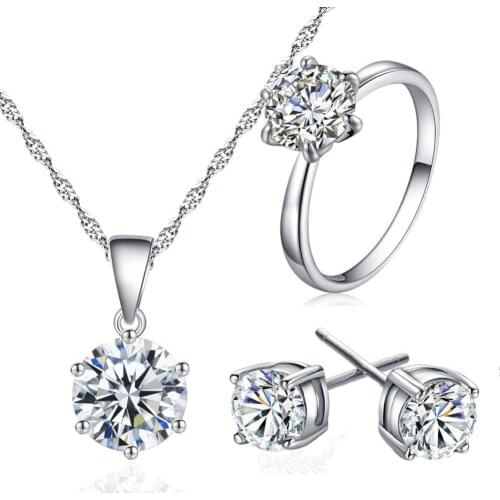 Simple Classic Necklace Earring Ring Jewelry Set Bride Bridesmaid Valentines Day Jewelry Gift For Women