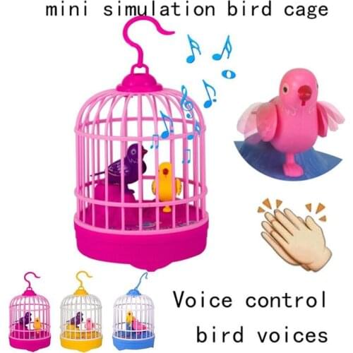 Creative Sound Control Induction Mini Bird Cage Toy Simulated Bird Singing Induction Bird Cage Interactive Toy For Children Gift