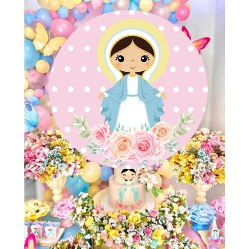 Round Backdrop circle background cute virgin mary girl baby shower birthday Party banner decotation table Cover plinth YY-389