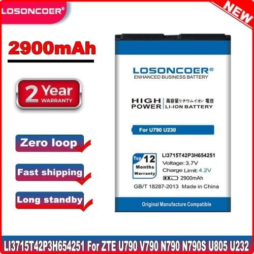 LOSONCOER LI3715T42P3H654251 Battery 2900mAh For ZTE U790 V790 N790 N790S U805 U232 U230 R750,AC30,MF30AC33 U215,U700,U600