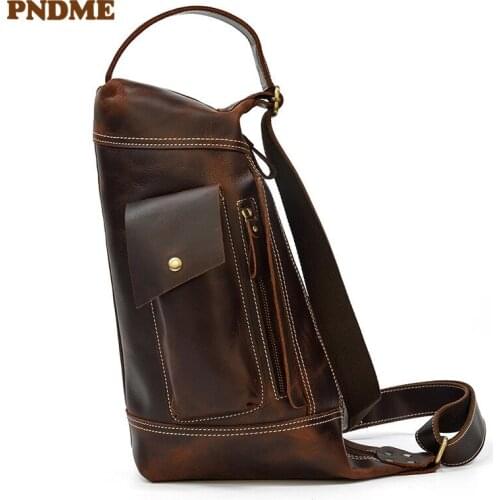 Fashion personality design natural crazy horse cowhide mens crossbody bag casual outdoor weekend genuine leather shoulder bag