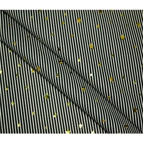 Fashion casual black and white fine stripes cotton micro-bomb gold shiny pentagram fashion fabric shirt short sleeved skirt/1m