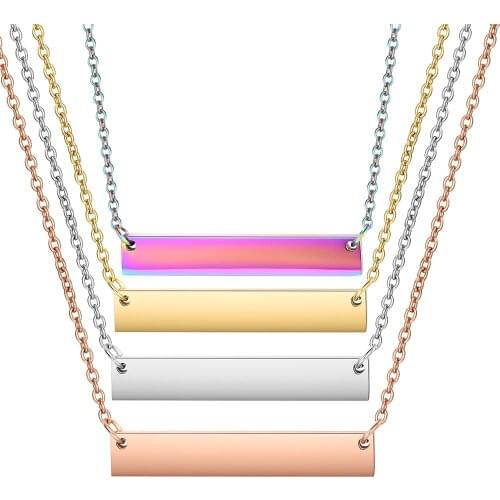 30pcs/lot Fashion Flat Bars Necklace Mirror Polish Stainless Steel High Quality Choker Women Bar Pendant Necklace 4colors 45cm