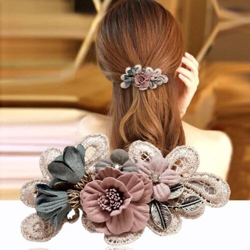 Fashion Headdress Headpiece Handmade Cloth Lace Flower Bow Tie Hairpin Hair Clip Pins Ponytail Holder Women Accessories Jewelry