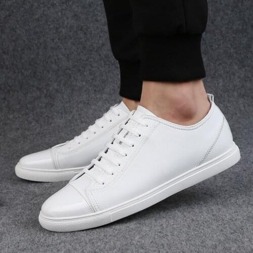 Genuine Leather Men Shoes Black white Footwear High Quality Man Lace-up Casual breathable Fashion White Sneakers