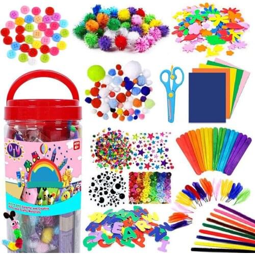 DIY Boxed Set Toy Handicraft Making Googly Wiggle Eyes Rainbow Pompoms Button Feather Crystal Sticker DIY Handmade Toy For Kids