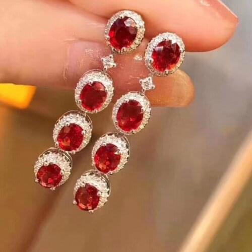 Natural Red Ruby Earrings 925 Silver Natural Gemstone Earring Fashion Grace Wave Line Woman Wedding Party Gift Jewelry