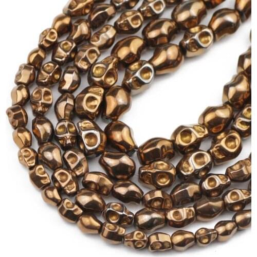 Skull Head Copper Hematite Natural Stone Spacer Charm Loose Beads For Jewelry Making Diy Bracelets Accessories 4x6/6x8/8x10MM