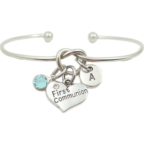 First communion Creative Initial Letter Monogram Birthstone Adjustable Bracelet Fashion Jewelry Women Gift Pendant