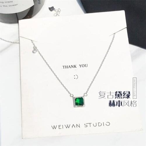 Season Gate 925 Sterling Silver Fashion Zircon Retro Hepburn Blackish Green Square Clavicle Chain Gift Necklace For Women SN089
