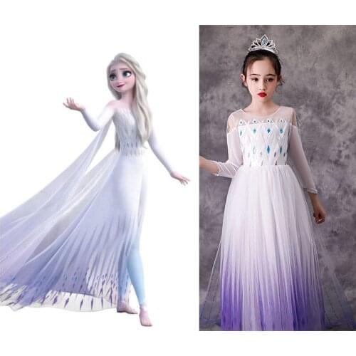 Snow Queen 2 White Girls Elsa Dress Halloween Costume Child Christmas Children Gowns Infant Chrismas Kids Holiday Dress