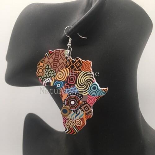 Tribal Wood Africa Map DIY Colorful Painting Afro Vintage Earrings Round Wooden Boho African Bohemia Ear Jewelry Party Accessory
