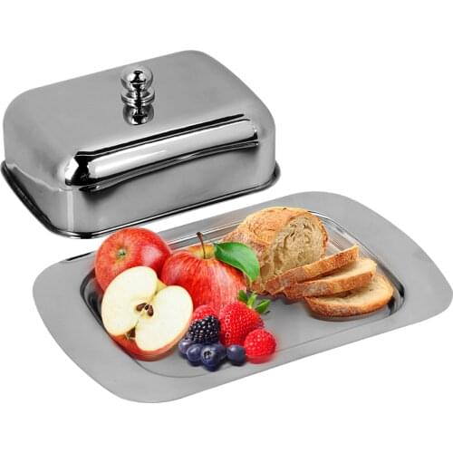 Stainless Steel Butter Cheese Dish Tray Box Food Storage Dessert Container Keeper With Lid Butter Dish Snack Box Household