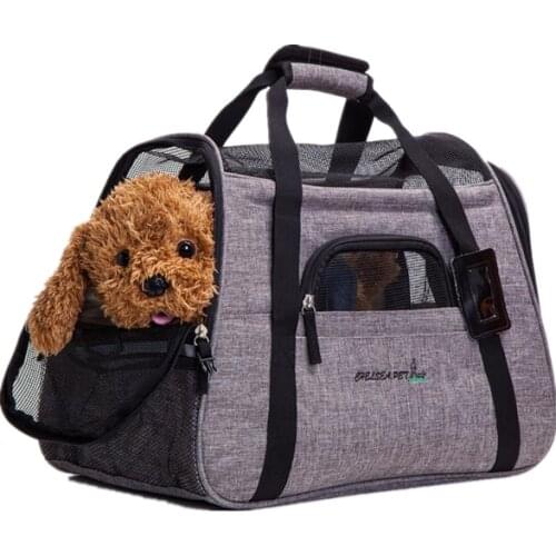 Portable Breathable Linen Dog Cat Carriers Fashion Travel Pet Bag Out of Pet Supplies Cat Litter Kennel Grid Shoulder Bags