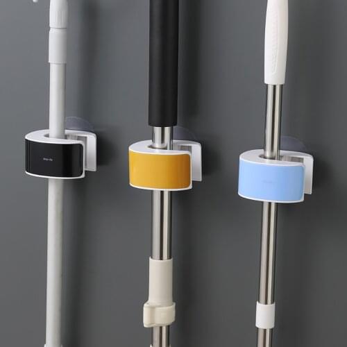 Strong Duty Mop Broom Rack Self Adhesive Waterproof Cleaning Tools Hanger Mops Hanging Gripper Broom Brushes Organizer