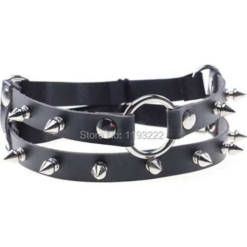 Sexy Handmade Garter Harajuku O Round Spikes Spiked Heart Shaped Adjustable Leather Garter Belt Ring Loop