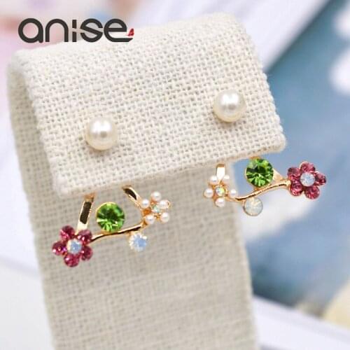 Anise Hot Sale Rhinestone Flowers Neckband Stud Earrings Fashion Small Fresh Detachable Pearl Earrings Short Earrings For Women
