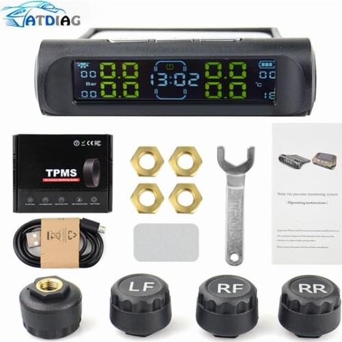 TPMS Car Tire Pressure Monitor System Automatic Clock Control Solar Power Adjustable LCD screen Display Wireless 4 tire