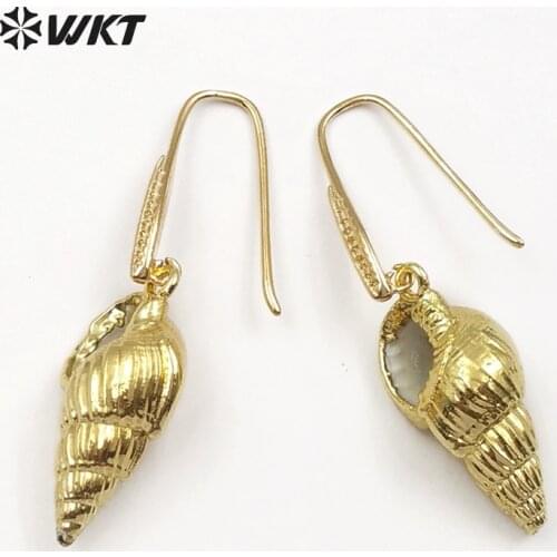 WT-E228 Unique Design Gold Trumpet Earrings Jewelry Full Gold electroplated unique trumpet shell Earrings gift in high quality