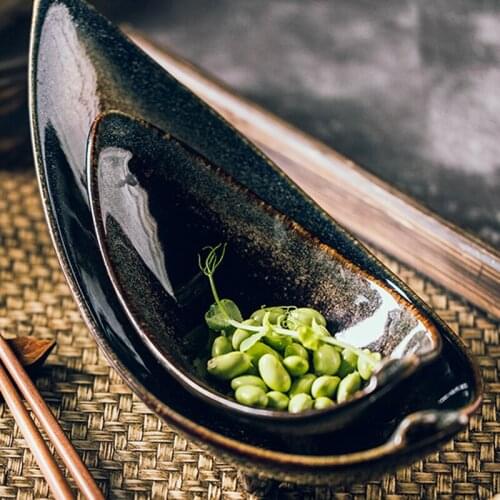 Japanese three-legged angled dish plate Creative tableware ceramic plate plate Net red plate restaurant with tableware set