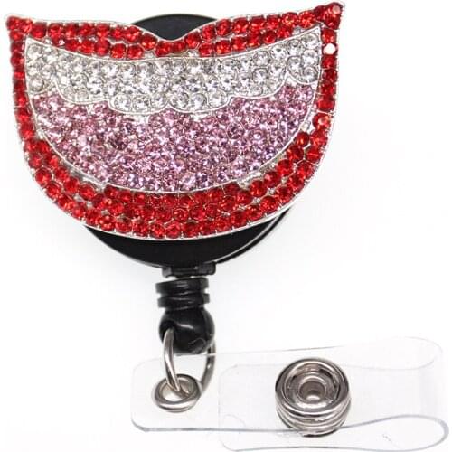 10pcs/lot New Rhinestone Lips Badge Reel Medical Retractable Nurse Badge Holder