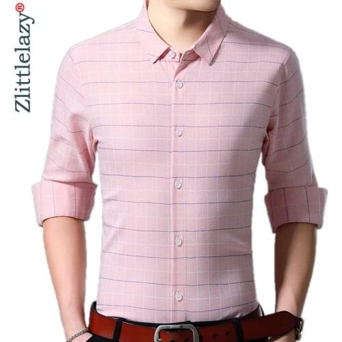2020 Brand Casual Luxury Plaid Long Sleeve Slim Fit Men Shirt Streetwear Social Dress Vintage Shirts Mens Fashions Jersey 81102