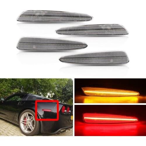 4x F&R Amber Red Led Fender Side Marker Lights For Chevrolet Corvette C6 2005-2013 OEM 10440721 10440722 GM2551196 10316651