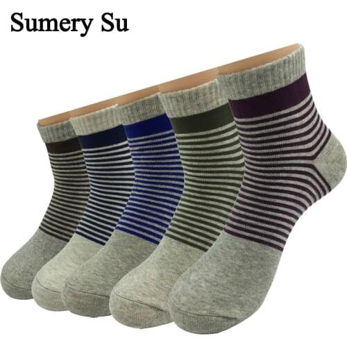 5 Pairs/Lot Ankle Socks Men Stripes Colorful Cotton Outdoor Casual Running Short Thick Socks Male 5 Colors