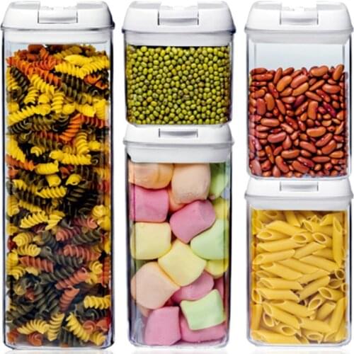 5Pcs / set Food Storage Box Sealed Grain Storage Tank Dried Grains Container with Lid-Transparent Food Organizer