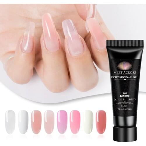 MEET ACROSS Nail Acrylic Poly UV Gel Pink Clear UV LED Builder Nail Gel Tips Enhancement Slip Solution Quick Extension Gel