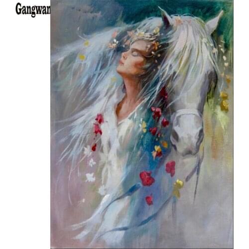 Diy diamond painting beauty girl and horse 5d diamond painting full drill round diamond mosaic cross stitch Diamond Embroidery