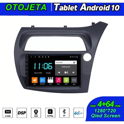 6GB Ram Car Stereo Receiver For Honda Civic Hatchback Right 2006 - 2011 Android 10 Multimedia GPS Navigation Carplay Head Unit