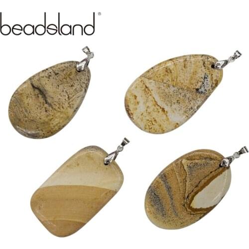 Beadsland Natural Stone Semiprecious Stone Picture Stone Pendant DIY Necklace For Women Gift 35*50mm 38592