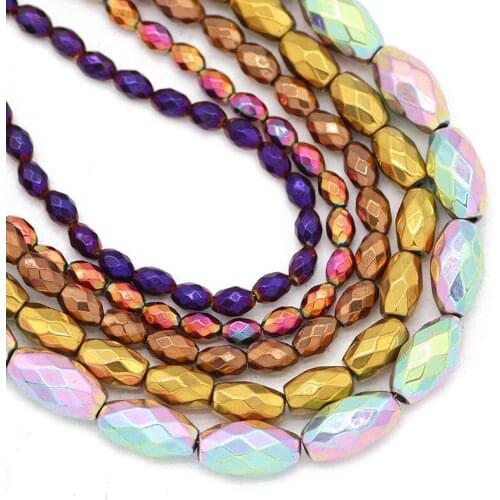 Natural Stone Blue,Gold Faceted Rice Grains Shape Hematite Beads 3/4/6MM Oval Spacer Loose Beads For Jewelry Making Diy Bracelet