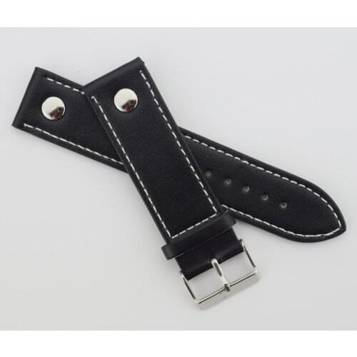 Black 22mm Men Women Durable Soft Pin Buckle Watch Strap PU Leather Watchband