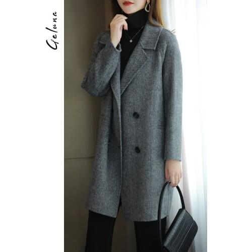 Double sided tweed coat women 2021 new high-end Australian wool medium and long zero wool woolen coat women winter