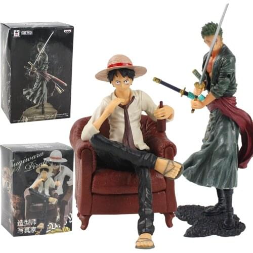 16cm 20cm One Piece Figure Toys Zoro with Swords Monkey D Luffy Sitting on Sofa Creator Anime Model Dolls