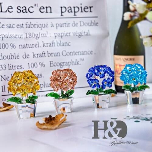 H&D Crystal Hydrangea Flower Figurine Collectible Wedding Souvenir Birthday Gift for Lady Ornament Table Home Decor Yellow Pink