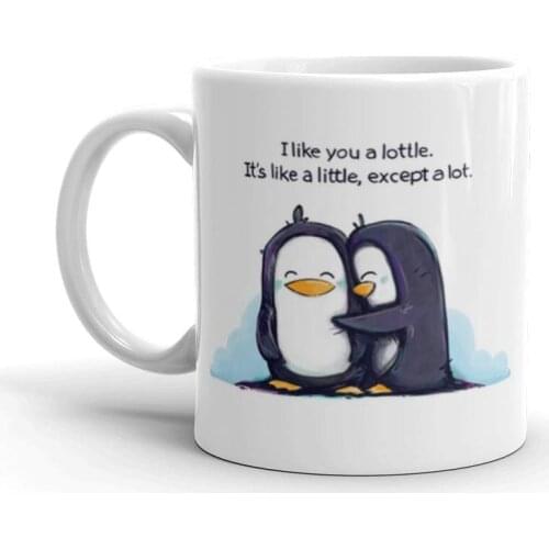 I Like You A Lottle Penguins Ceramic Coffee Mug White - Funny Wine Mug - 11OZ Coffee Mug - Penguin Love Quote Mugs Perfect fo
