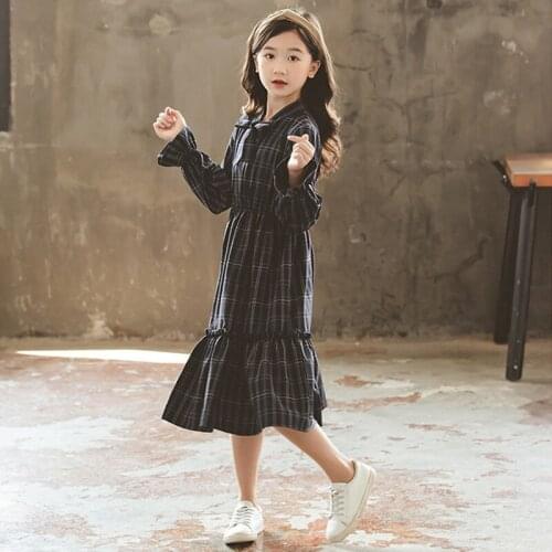 4 to 16 years kids & teenage girls long sleeve plaid cotton flare midi dress kids girls fashion autumn winter flare dresses