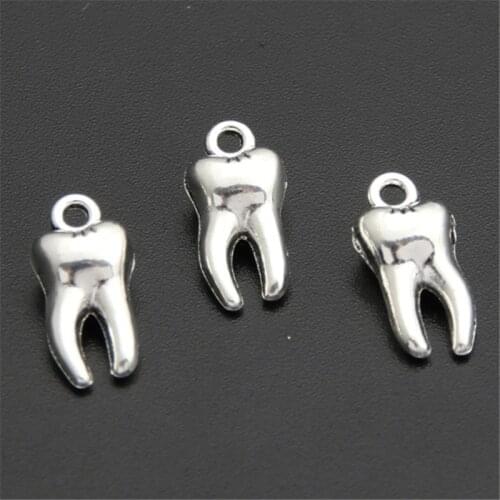 20pcs Tibetan Silver Color Tooth Teeth Fangs Halloween 3D Charms Pendants Beads For Jeweley Making A2614