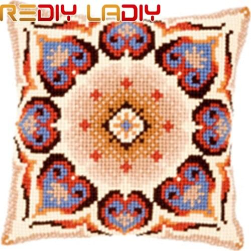 Cross Stitch Cushion Orange Rosette Chunky Yarn Cross-Stitch Kits Needlework Printed Canvas Pillow Home Decor Arts & Crafts