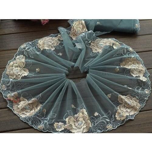 2 Yards Lace Trim Yellow Floral Embroidered Grey Tulle Lace Trim 7.48 Inches Wide High Quality