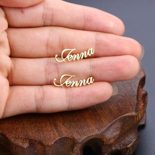 Lateefah 1 Pair Personality Custom Name Earrings For Women Customize Initial Cursive Nameplate Stud Earring Gift Best Friend