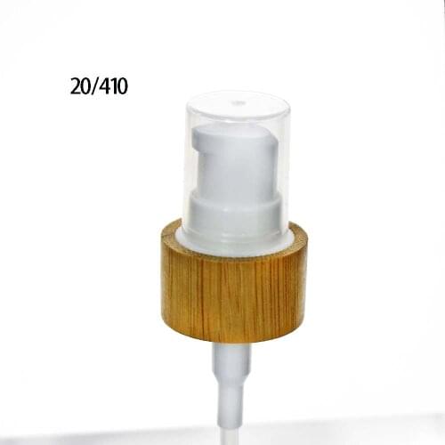 Wooden caps lotion /spray pump with real bamboo cap for glass bottles 20/410