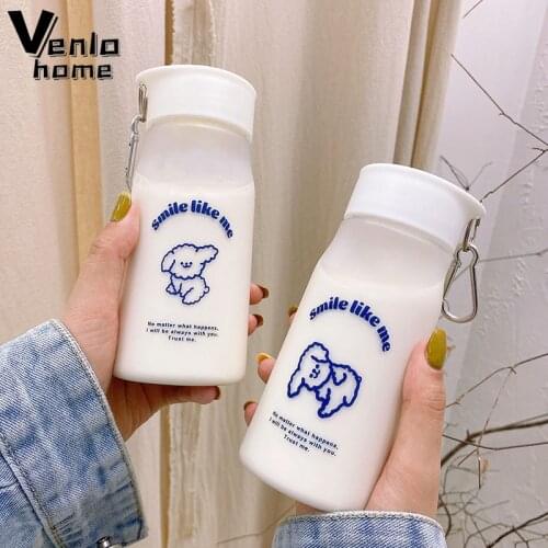 Girl Cute Water Bottle with Rope 400Ml Frosted Plastic Water Bottles Portable Transparent Bottle Travel Juice Leak-Proof Cup New