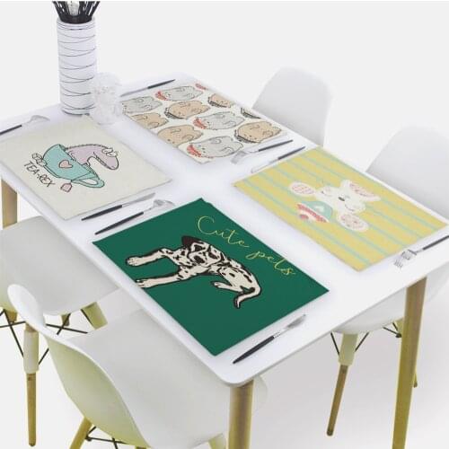 Cartoon Animals Pad Dining Table Mats Cute Cat Dinosaur Pattern Bowl Cup Mat Animal Print Kitchen Placemat 42*32cm Home Decor